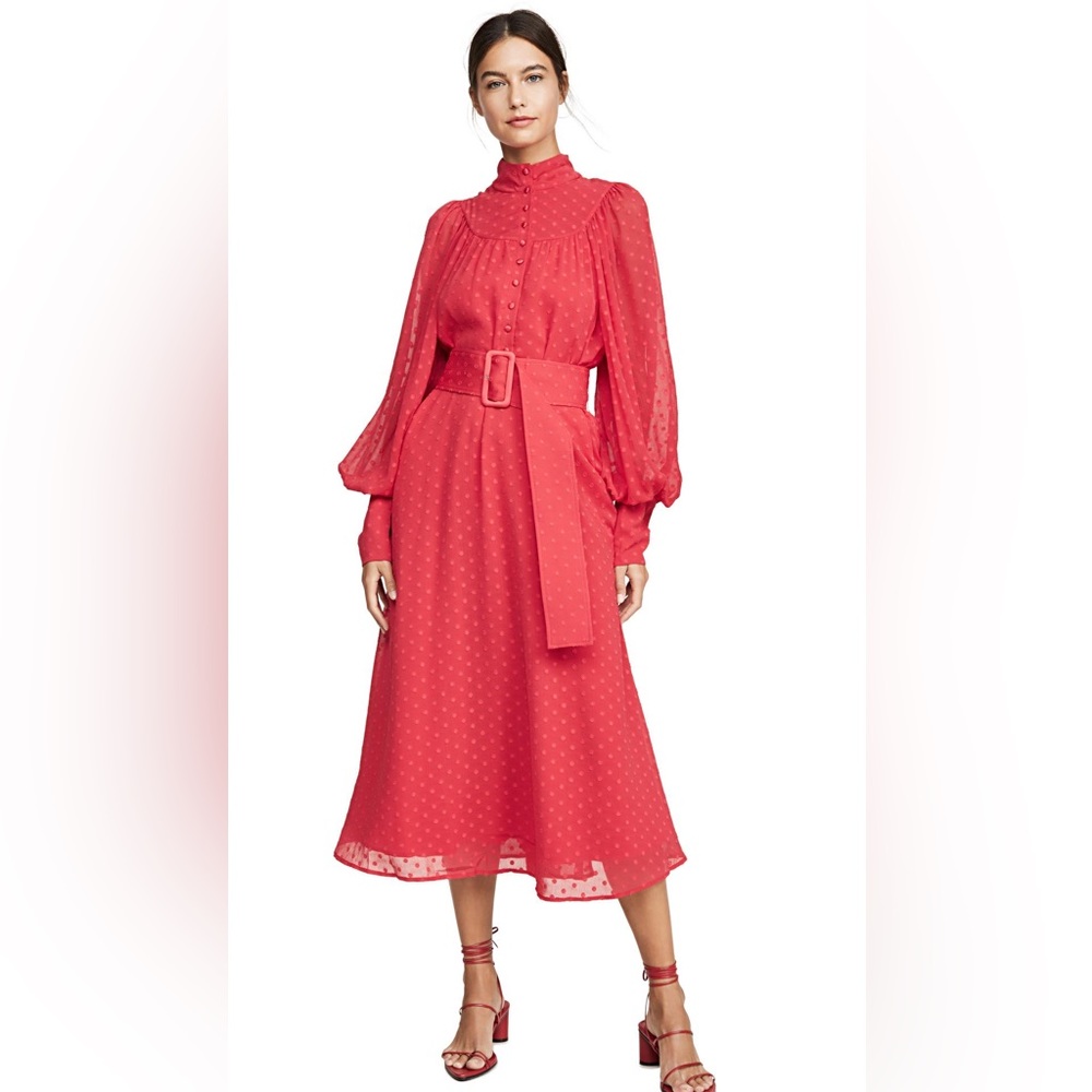 Red Mock Neck Long Sleeve Sundress for Wedding Guest